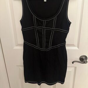 Black Corset Mini Dress with White Stitching